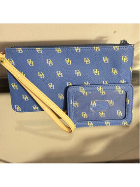 Women's Dooney & Bourke Wristlet & ID Holder Set, Blue/Yellow All Over Logo